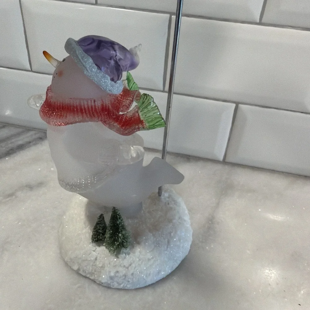 Vintage * Ice Skating Snowman Votive Tea Light Lamp Style * Frosted  Glass 001